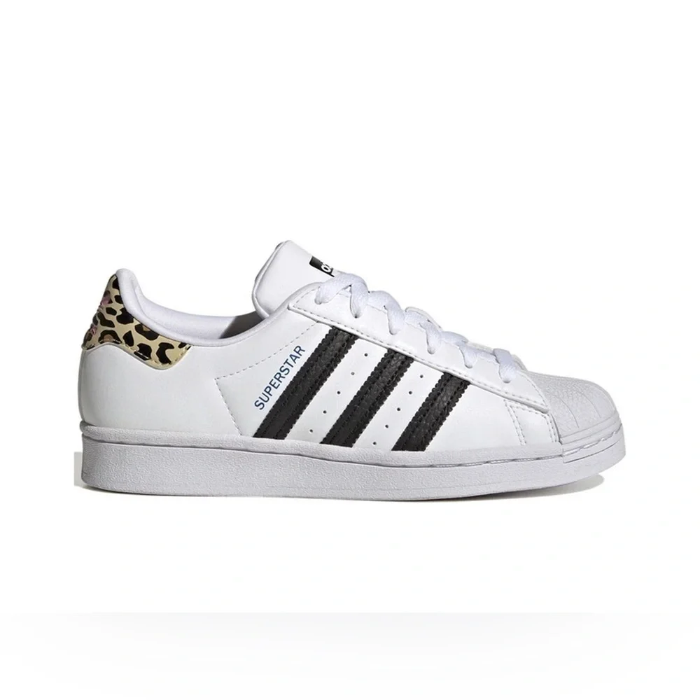 Adidas Superstar J Kids 3.5Y Sneakers with Leopard Cheetah Print Heel